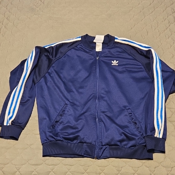 adidas Other - Adidas Dark Blue Track Jacket with White & Bright Blue Stripes